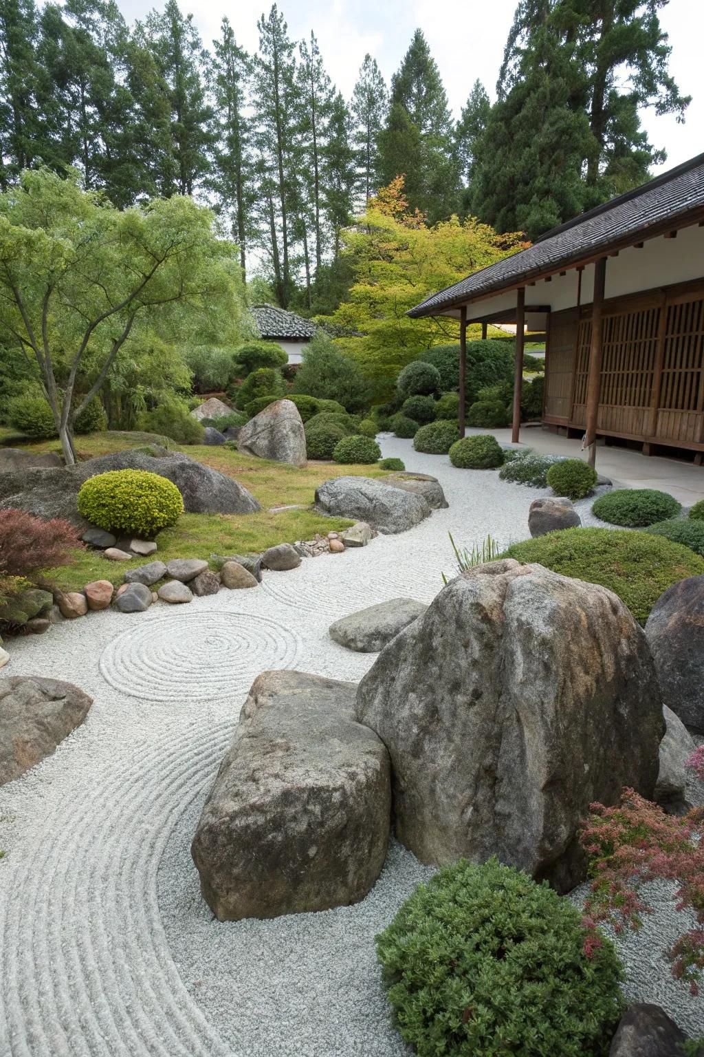 Natural stones add rugged charm to a gravel garden.