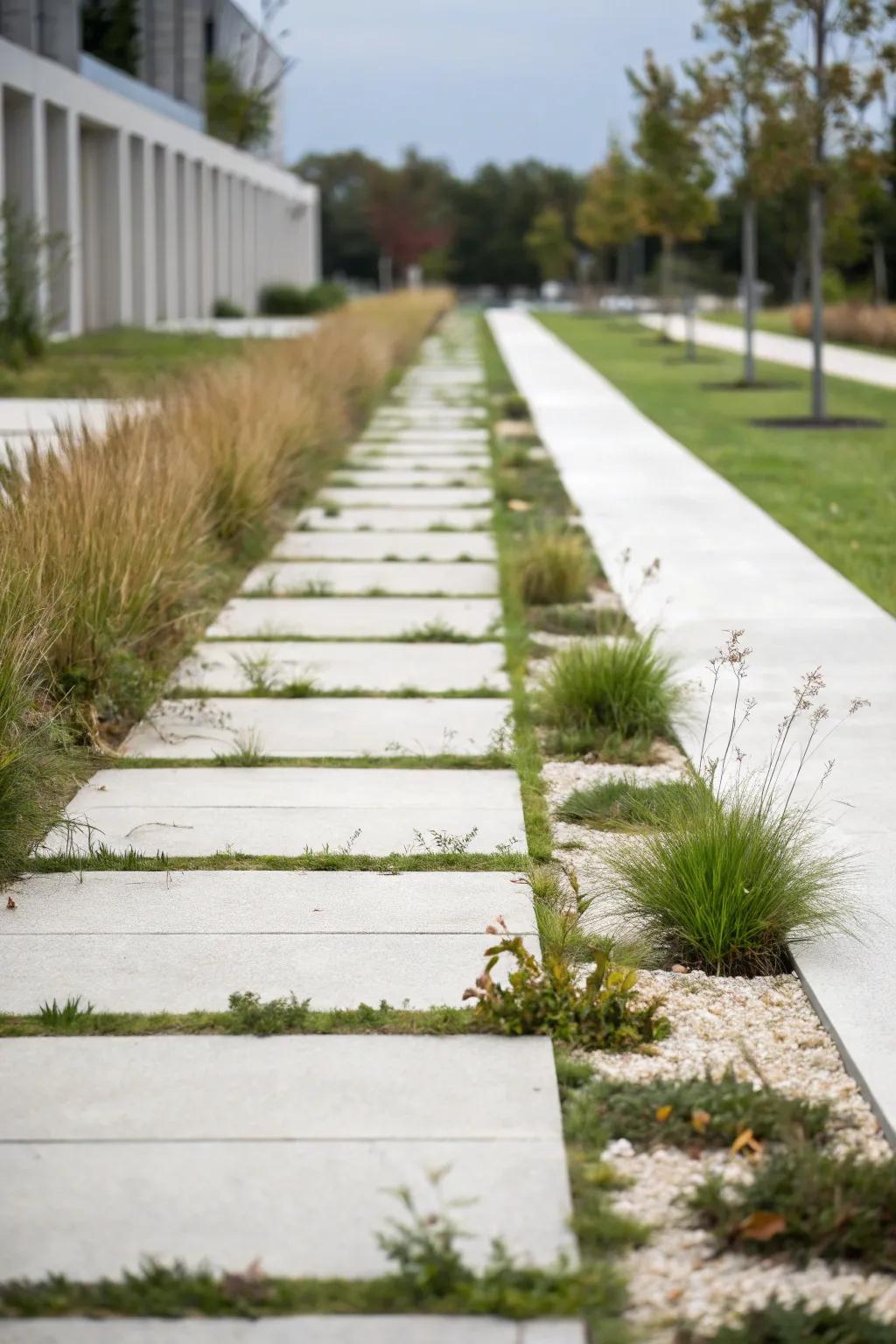 Modern minimalist style grass pathway.