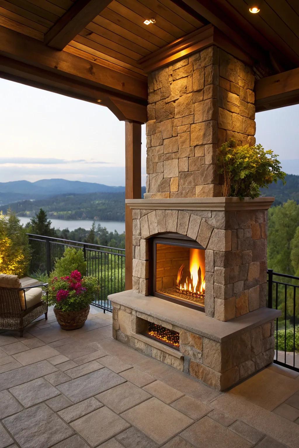 A fireplace positioned to frame a breathtaking outdoor vista.