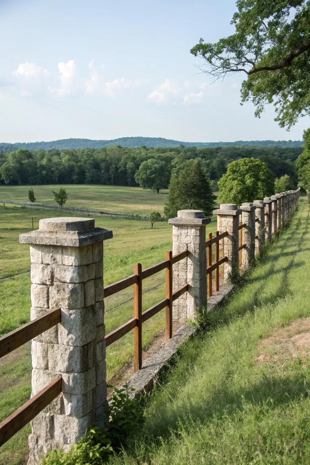 Stone and wood fences provide an organic, natural appearance.