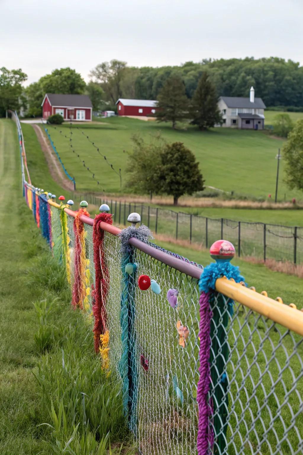 Chain link fences can feature vibrant accents and decorative touches.