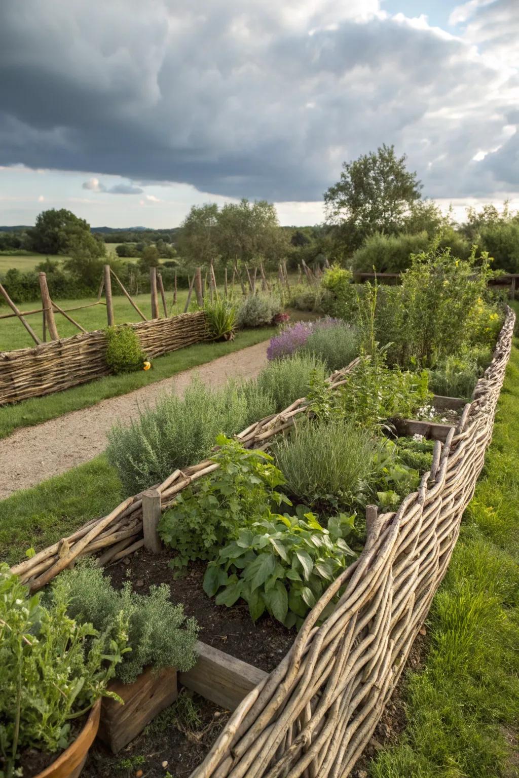 Willow branch fences offer a hand-crafted, natural charm.