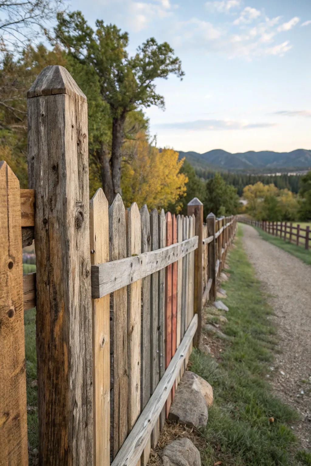 Reclaimed wood fences are eco-conscious and full of character.