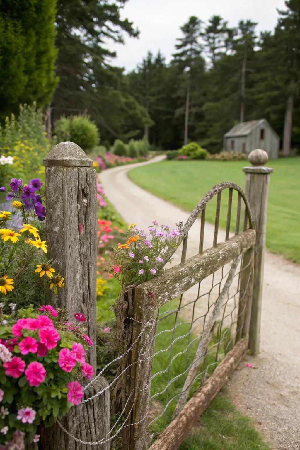 Vintage-inspired woven wire fences elevate garden aesthetics.