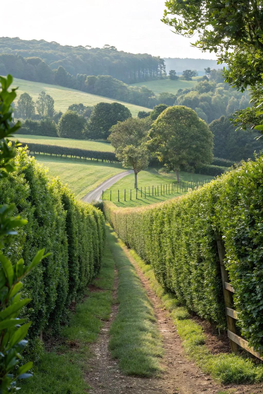 Living fences crafted from shrubs and hedges offer seasonal beauty.