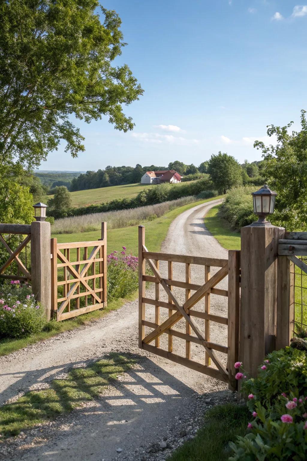 Lattice-style gates offer a whimsical and inviting look.