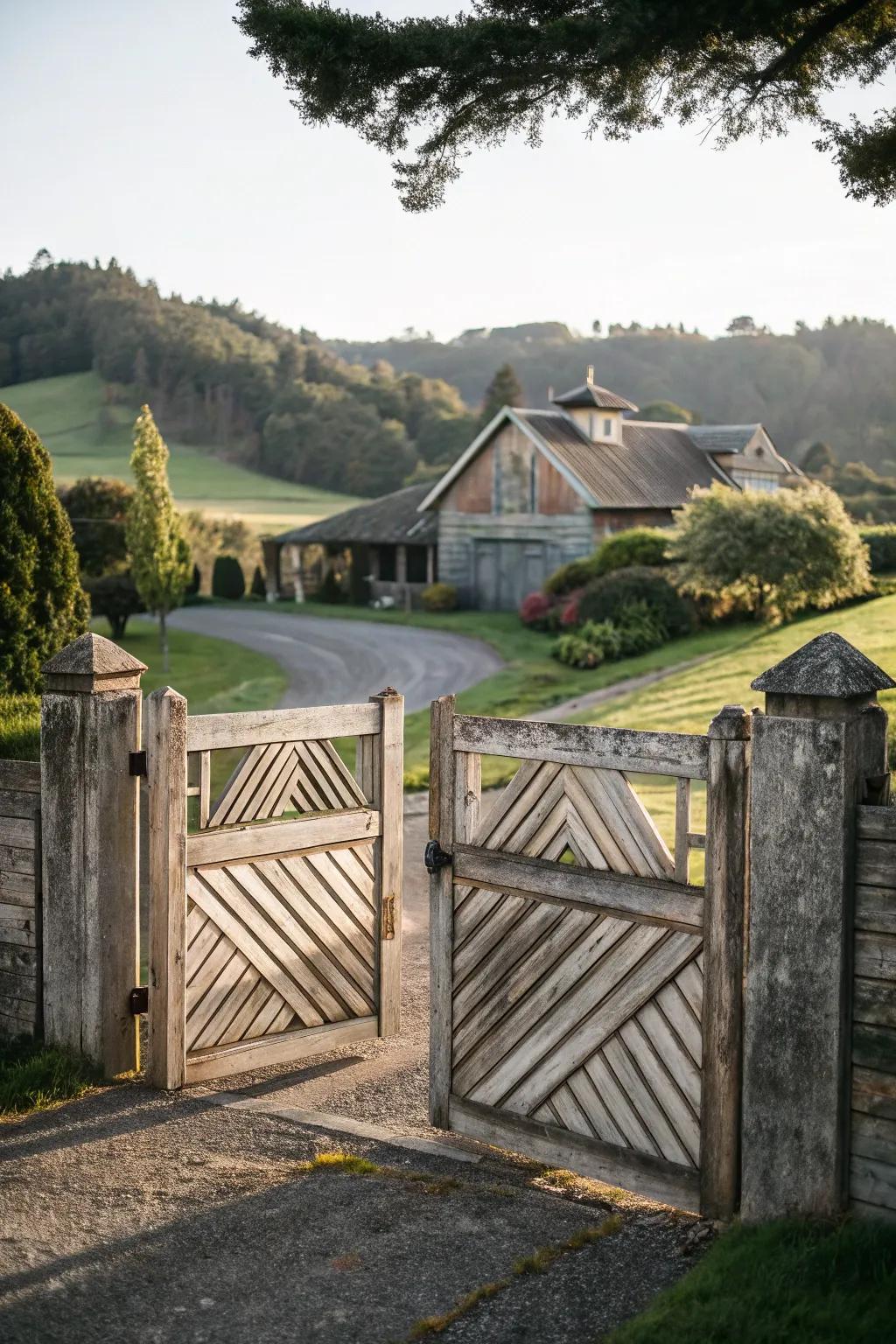 Chevron patterns add a modern twist to traditional gates.