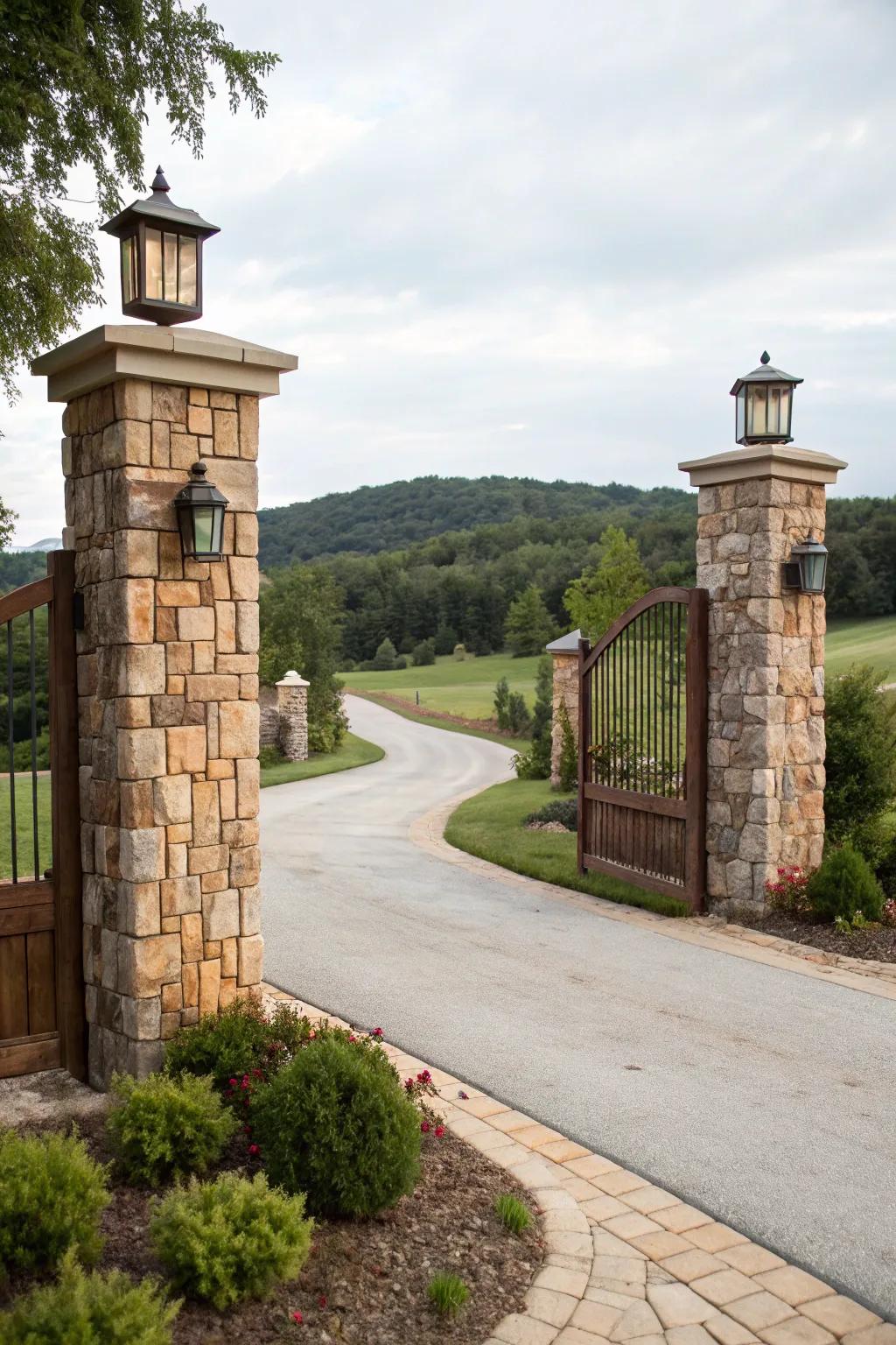 Stone pillars add elegance and a touch of history to any driveway.