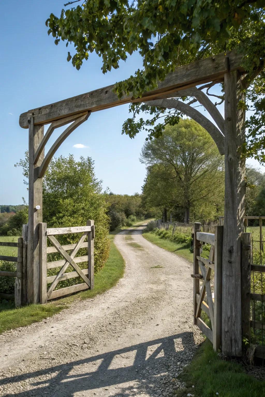An overhead beam arch creates a striking entrance.