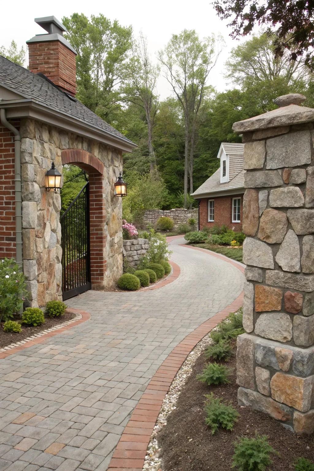 The combination of stone and brick adds texture and warmth.