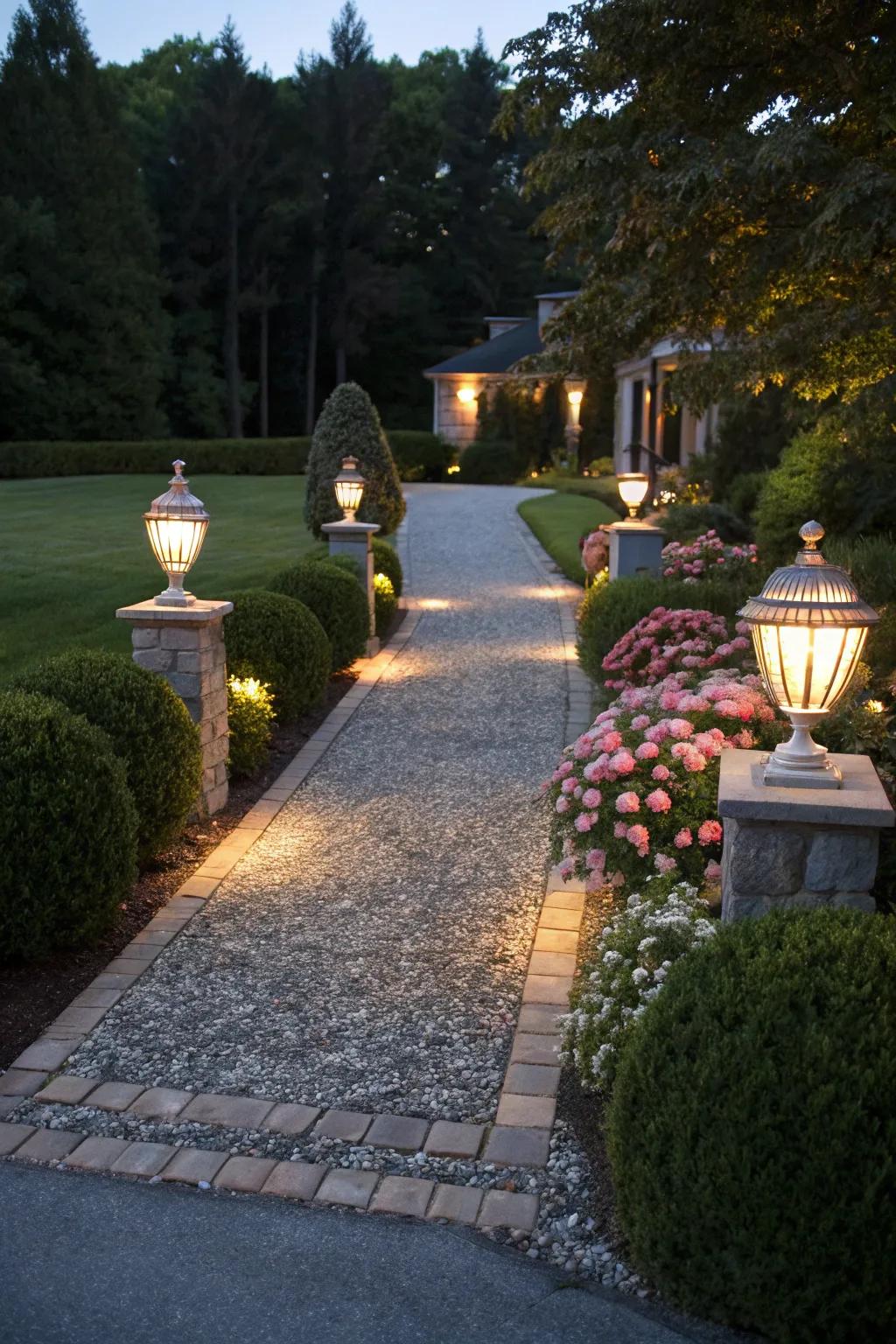 Lighting adds warmth and charm to your entrance at night.