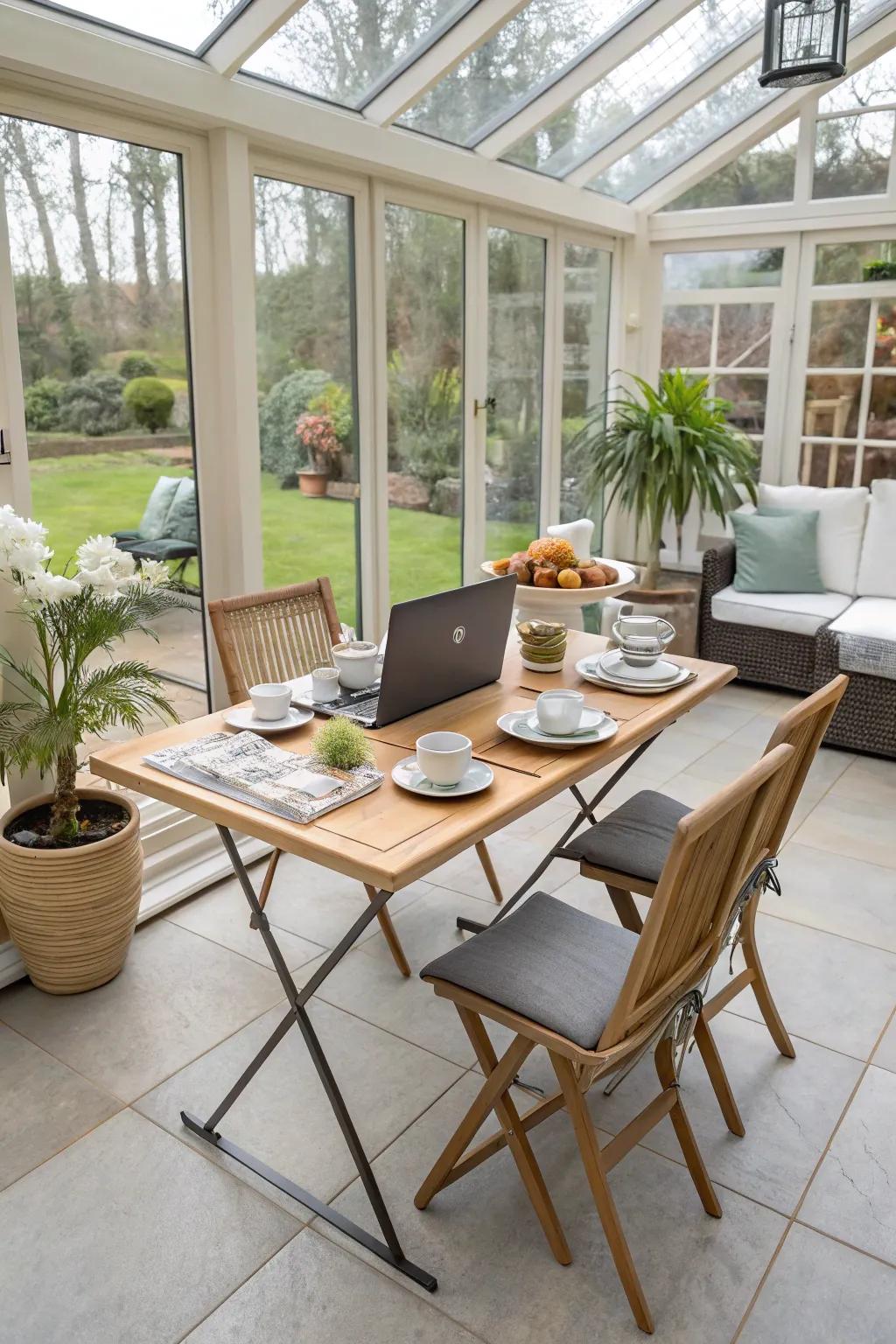 Versatile space for dining or working.