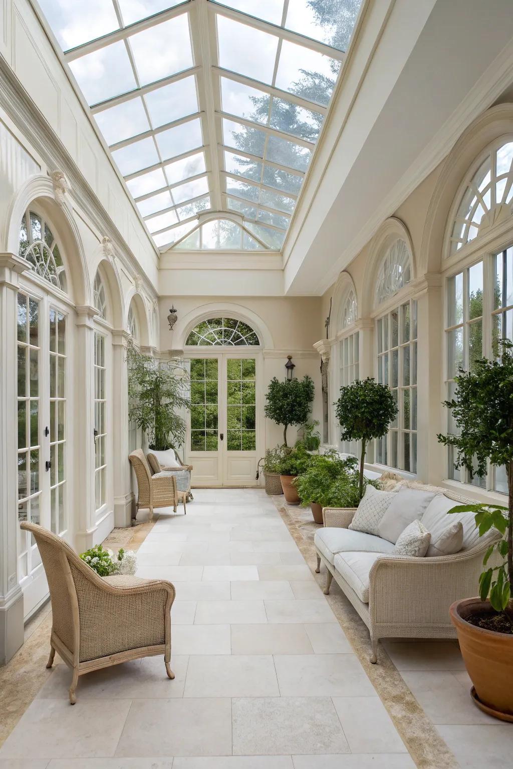 Neutral tones create a calm and airy space.