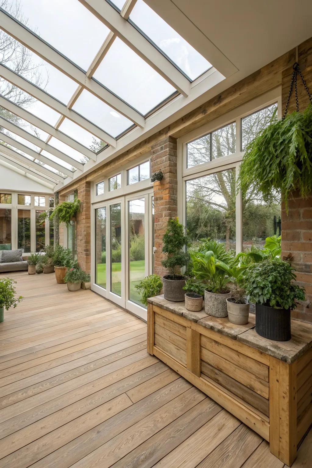 Eco-friendly materials create a sustainable orangery.