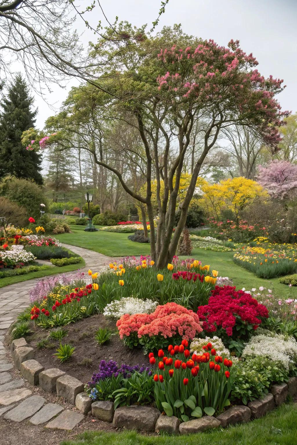 Seasonal blooms keep your tree island vibrant all year.