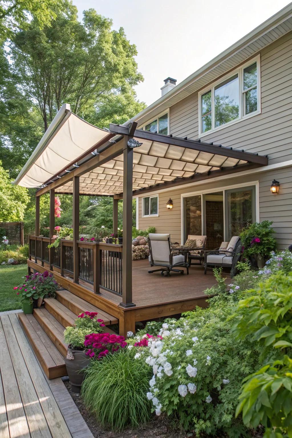 A retractable canopy offers adaptable shade solutions.
