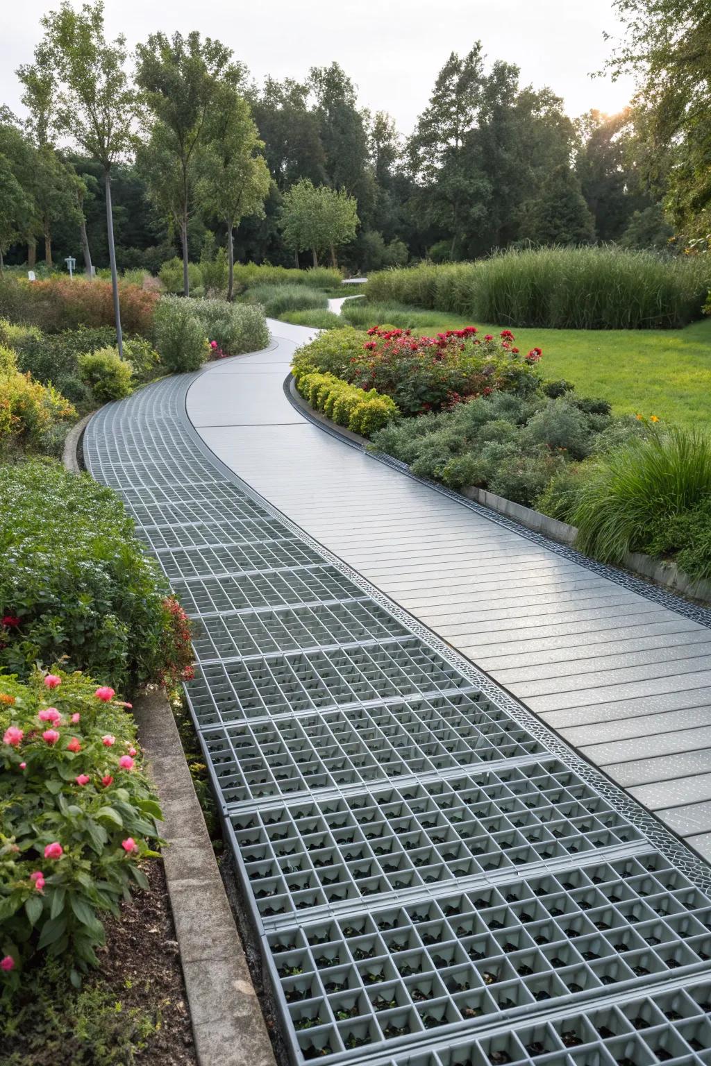 Add a daring touch with metal grid tiles.