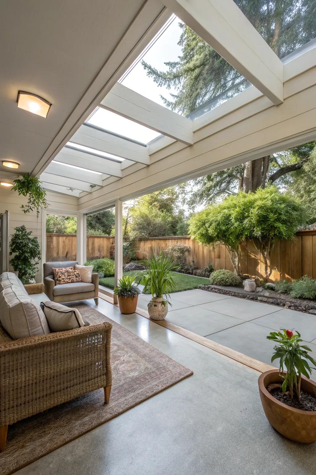 Seamless indoor-outdoor living enhanced by strategically placed skylights.