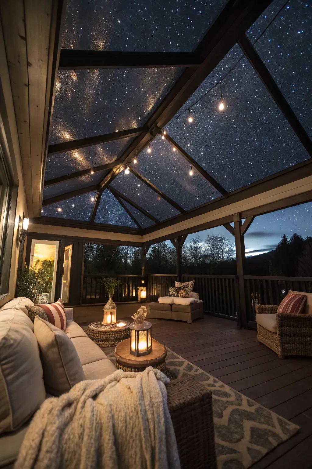 A stargazing paradise with skylights illuminating the dark-painted ceiling.