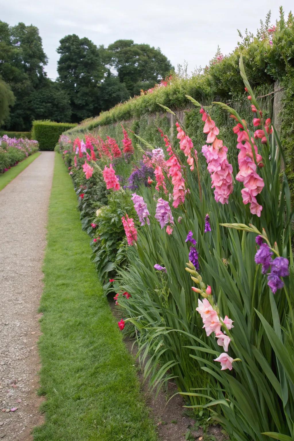 Gladiolus providing both beauty and privacy in the garden.