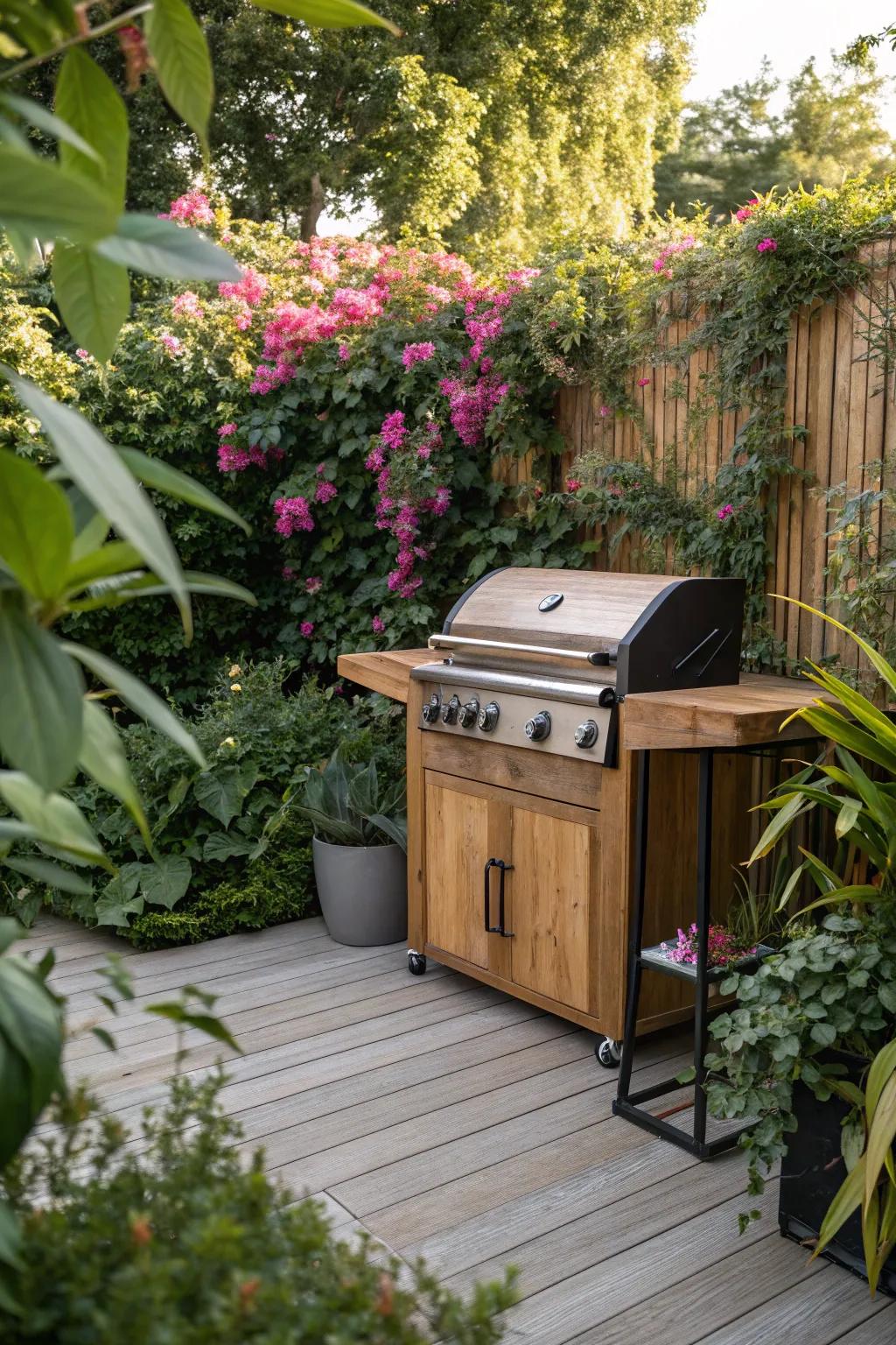 Greenery enhances the natural beauty of your grill area.