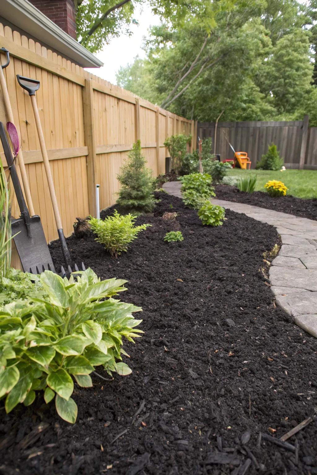 Eco-friendly rubber mulch used as ground cover.