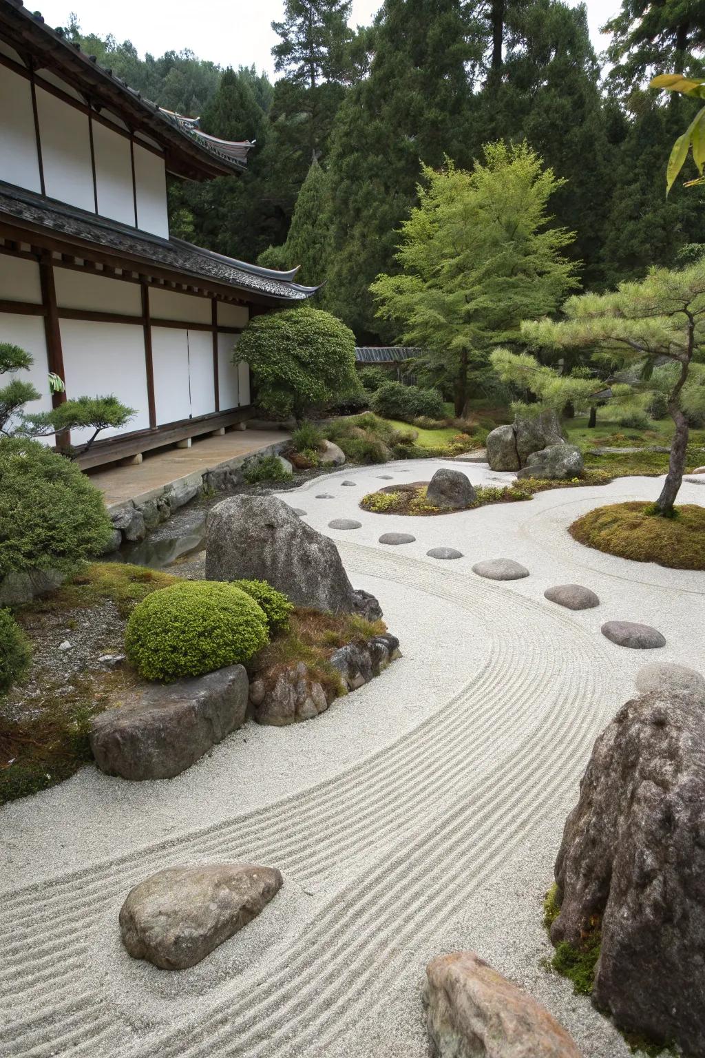 Tranquil and minimalist Zen rock garden setup.