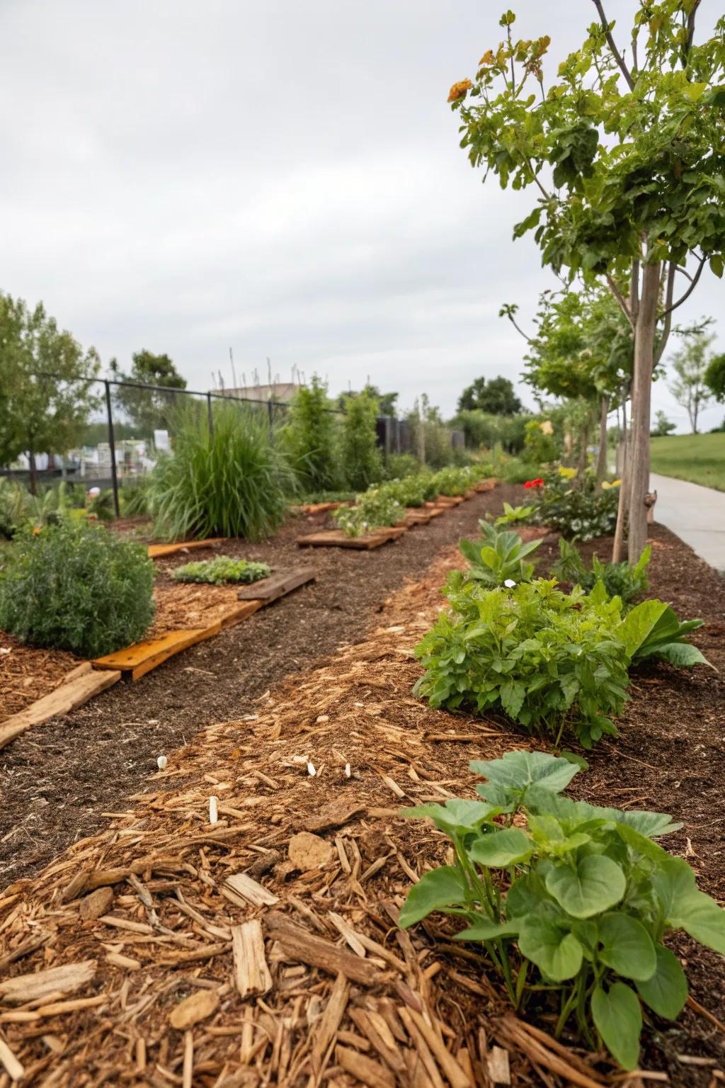 Rustic organic mulch enriching garden beds.