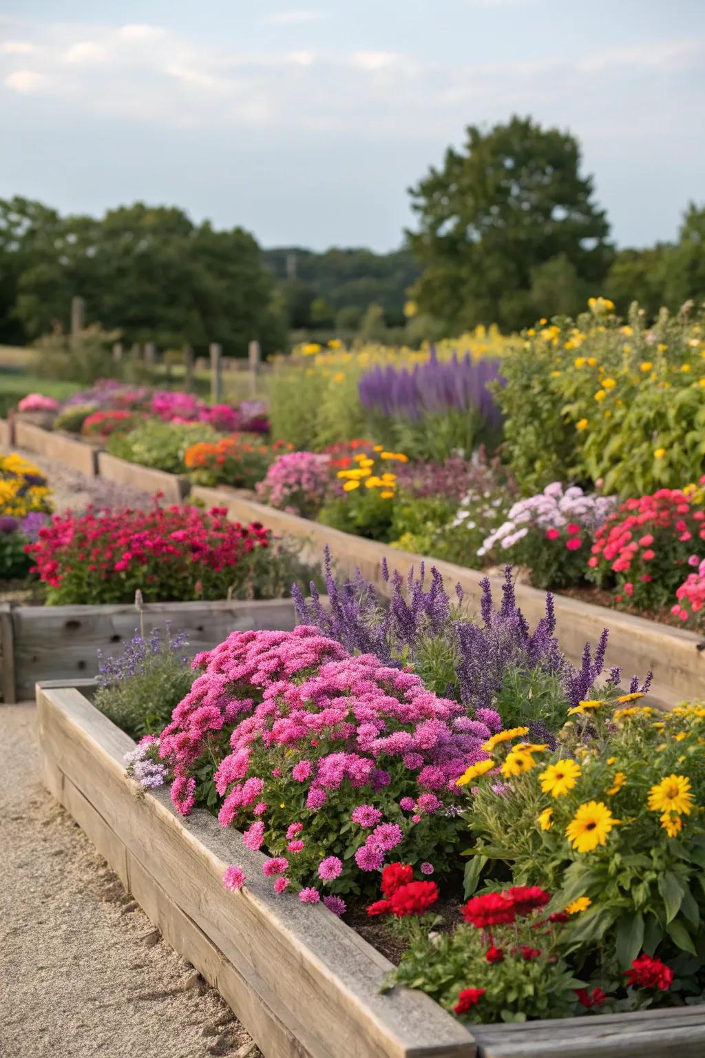 Colorful perennial garden beds enhancing a backyard.