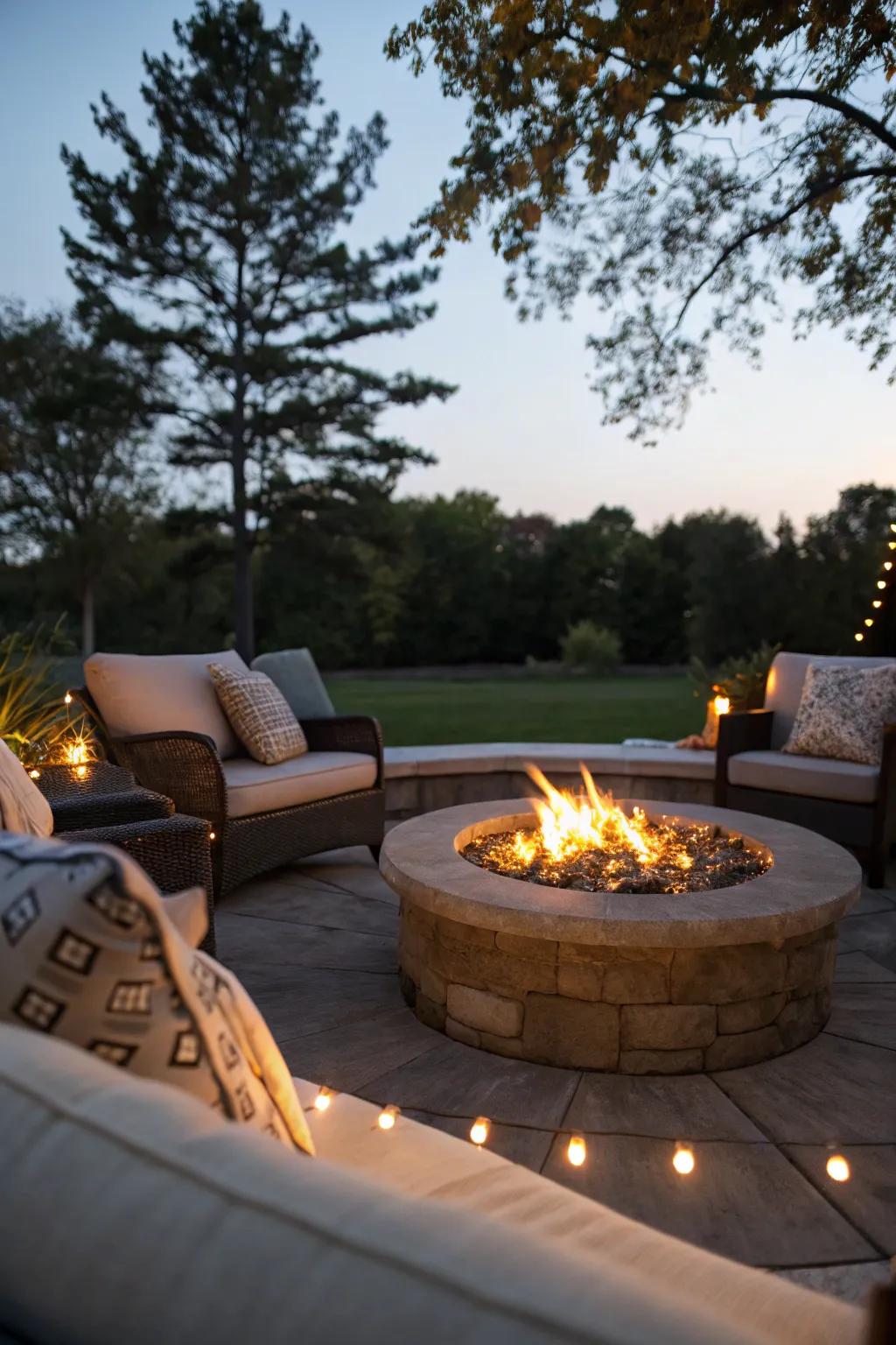 A fire pit enhanced by built-in LED lighting for a magical glow.
