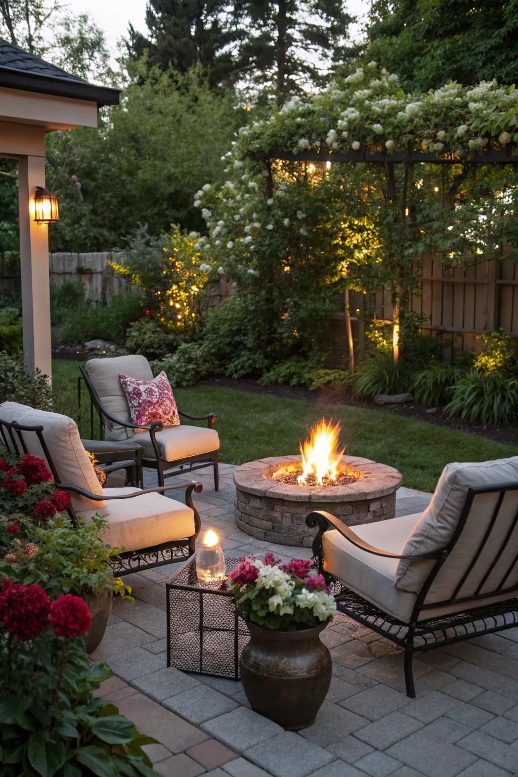 A fire pit becomes the centerpiece for warm, inviting gatherings.