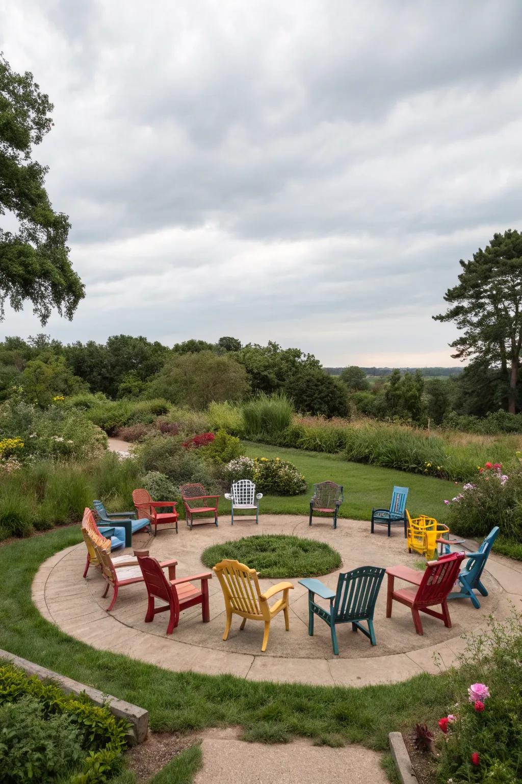 A circular seating arrangement fosters connection and conversation.