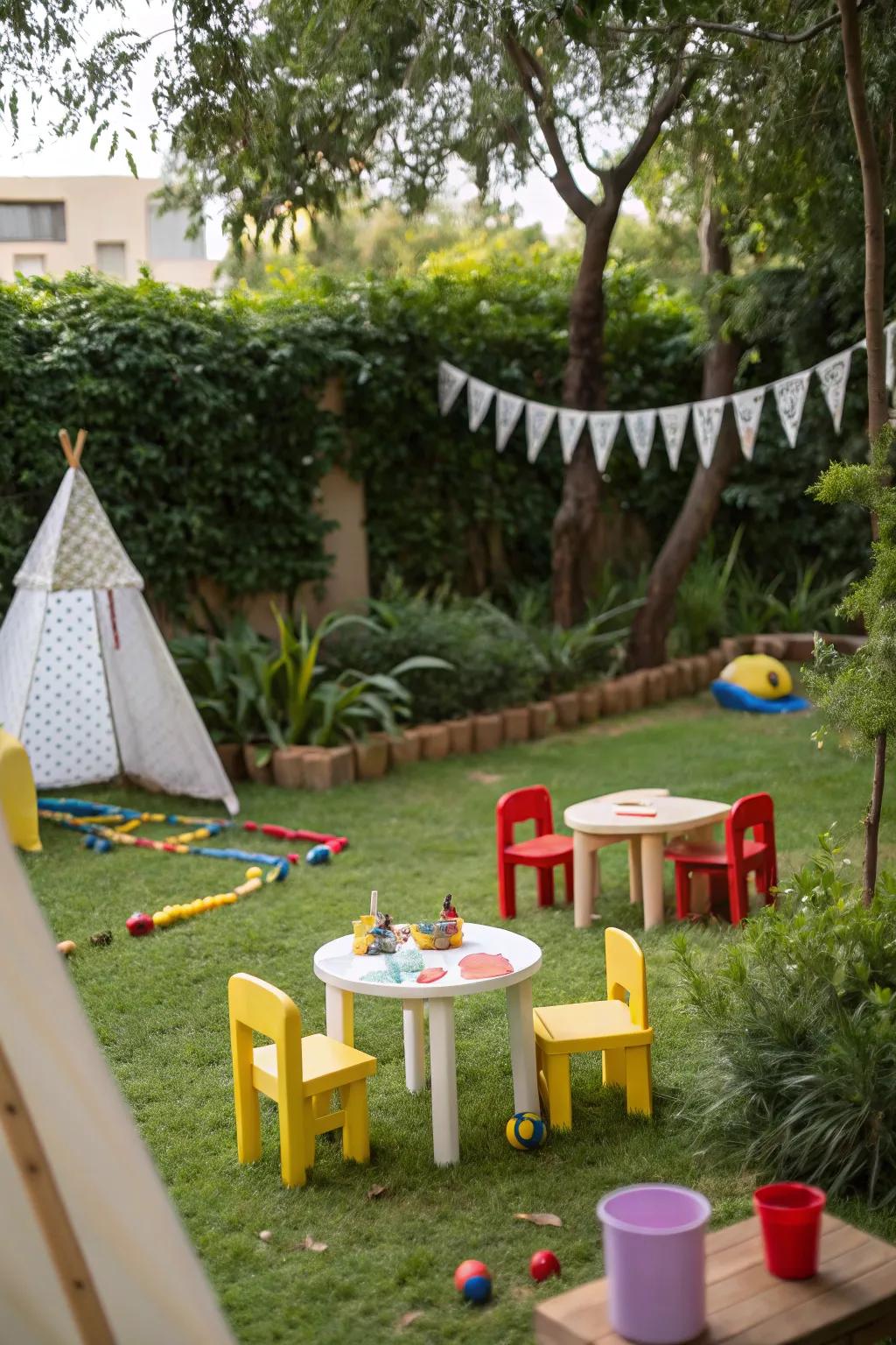 A kids' corner ensures the little ones have a space of their own to enjoy.