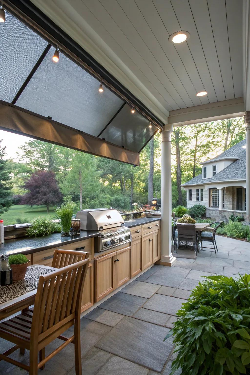 Retractable screens offer protection while maintaining openness.
