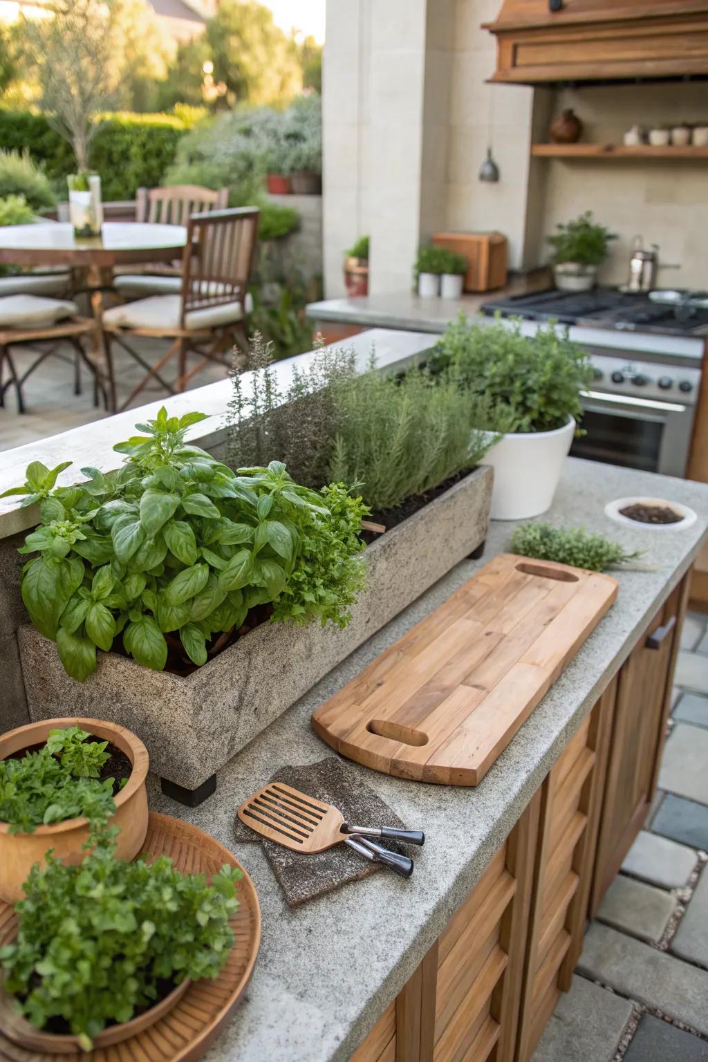 Herb gardens provide fresh ingredients and a green touch.