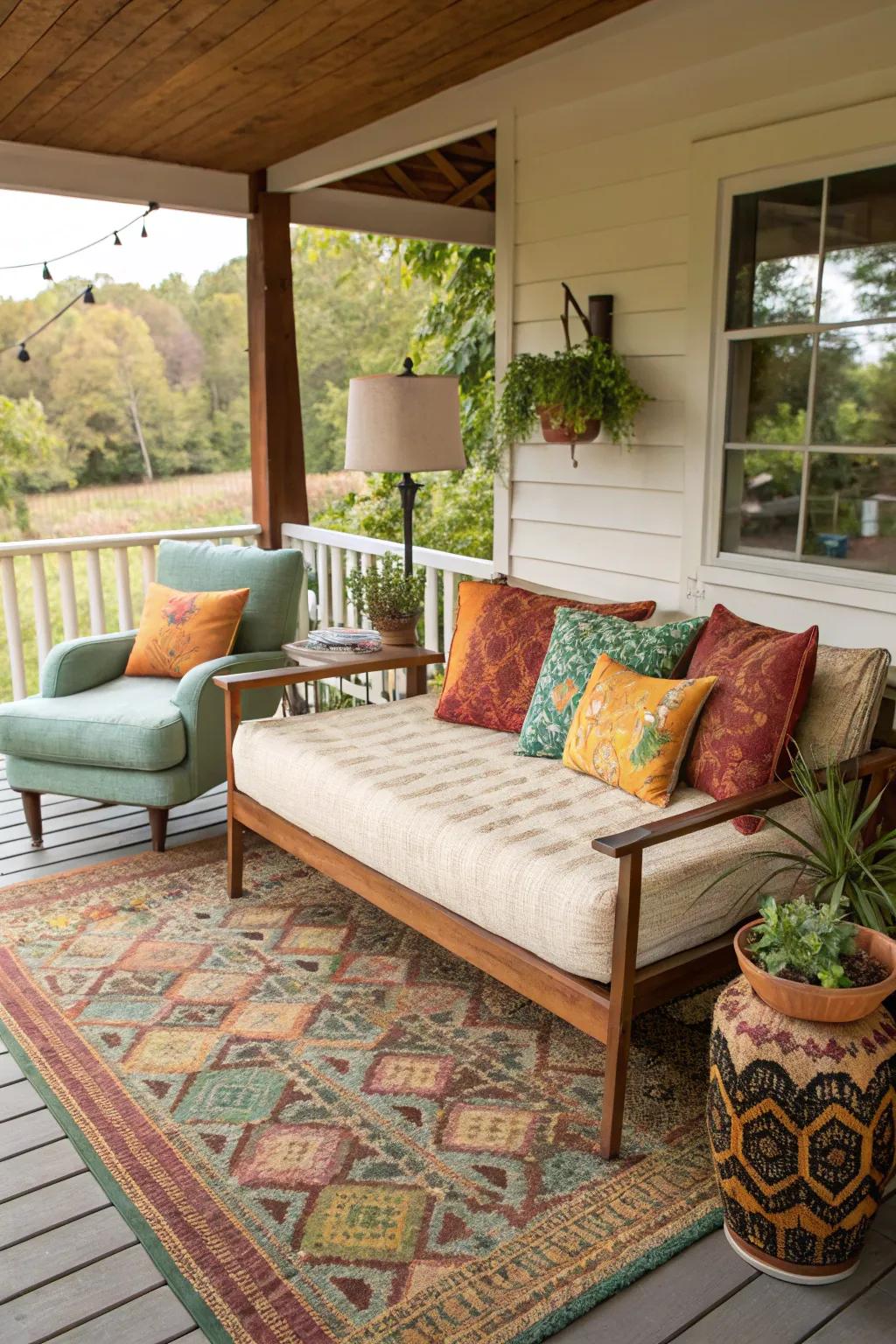 Retro accents add a mid-century modern twist to your porch bed.
