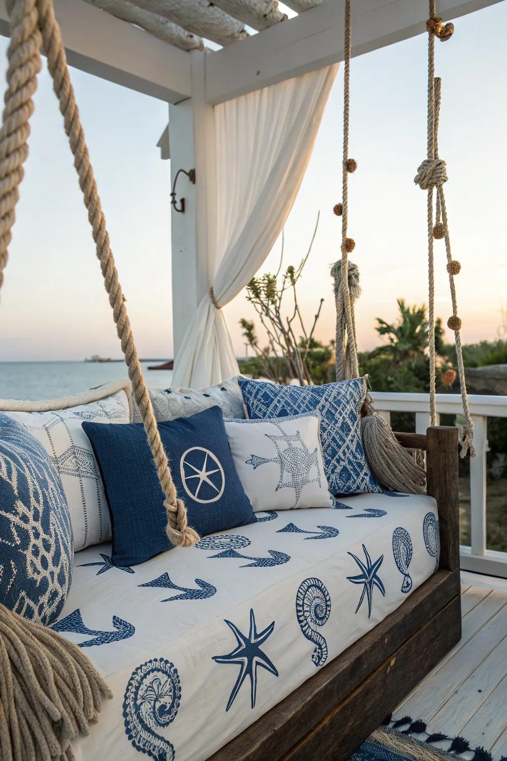 Nautical decor turns your porch bed into a coastal escape.