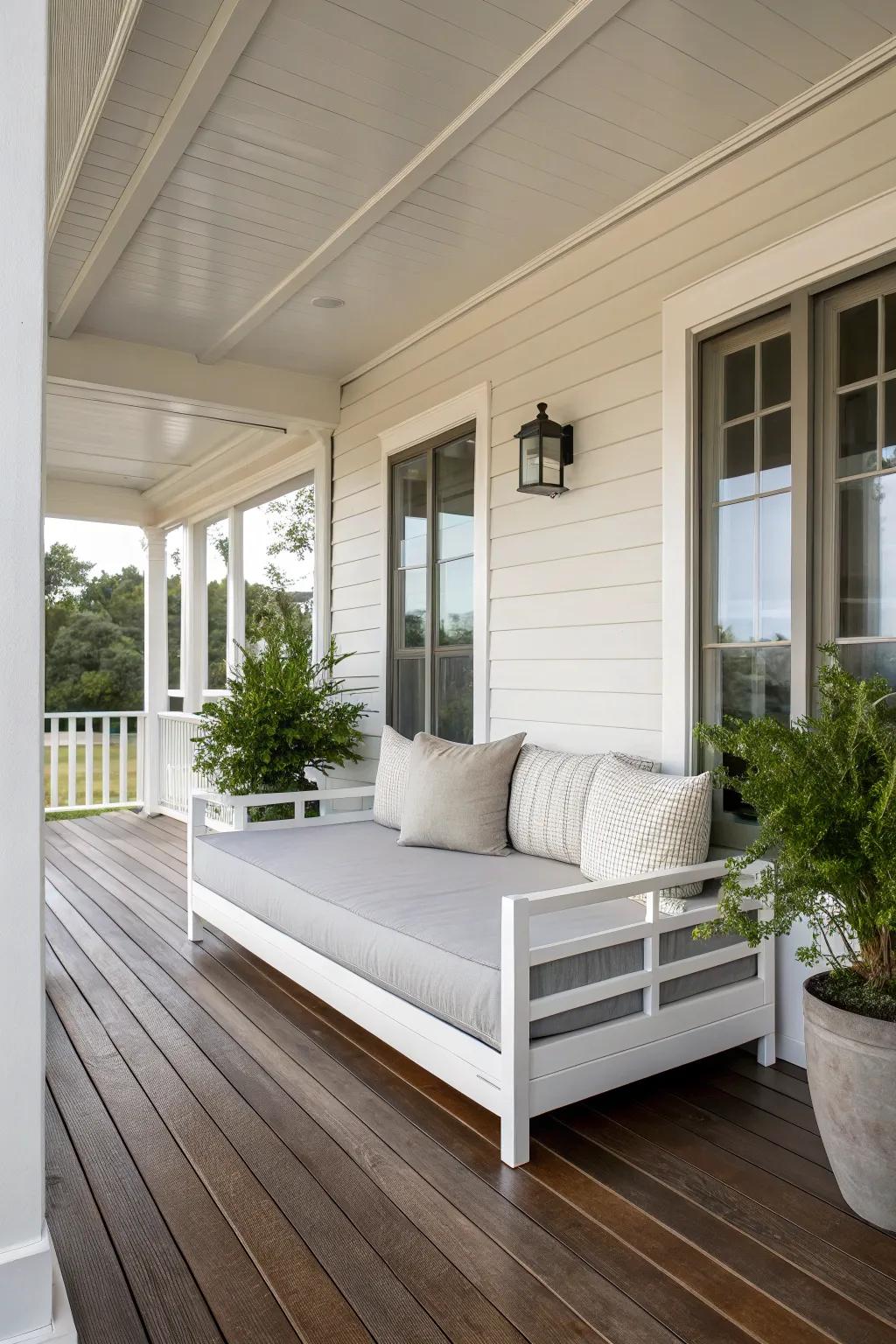 Simplicity shines in a modern minimalist porch bed design.