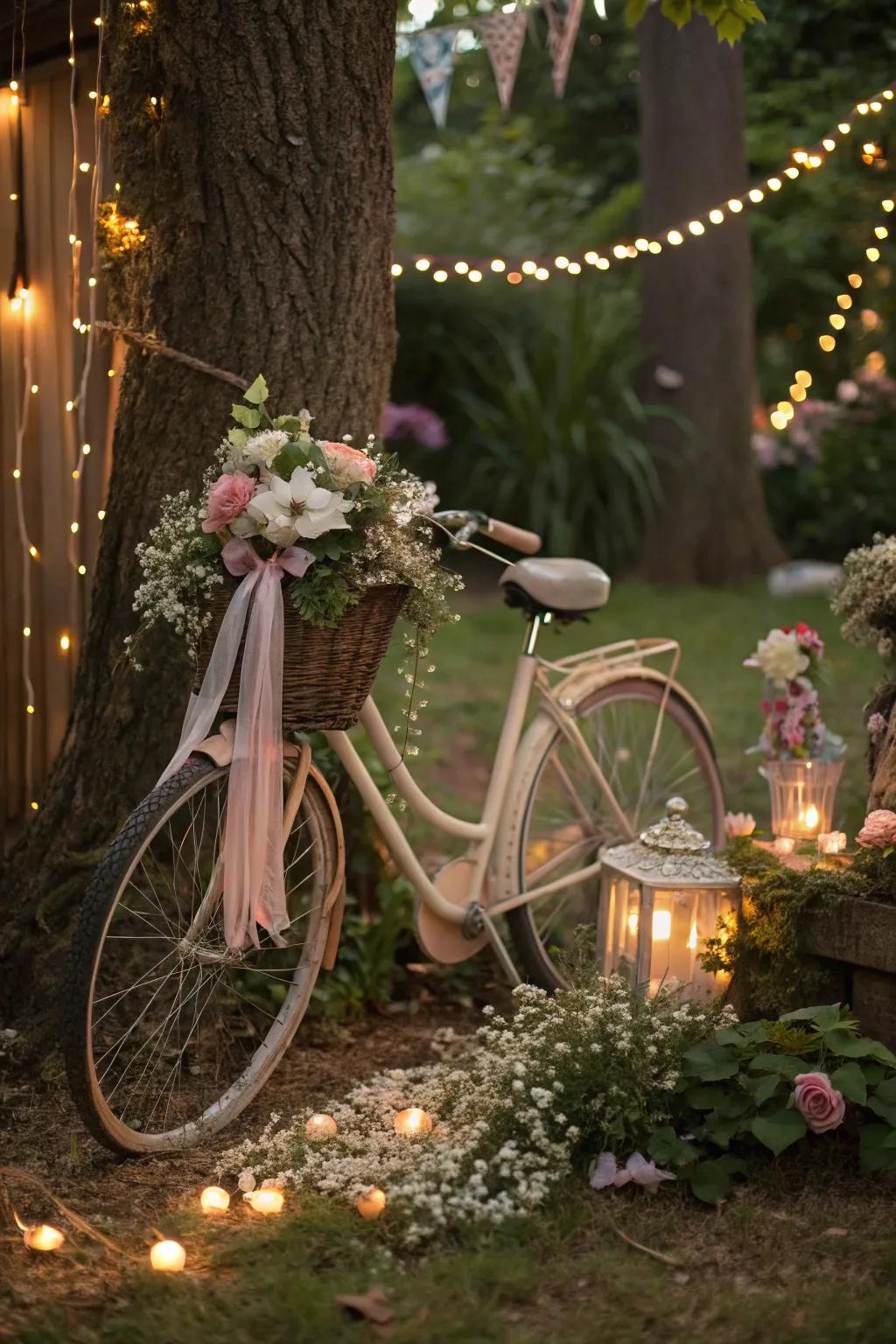A bicycle fairy garden adds a touch of magic.