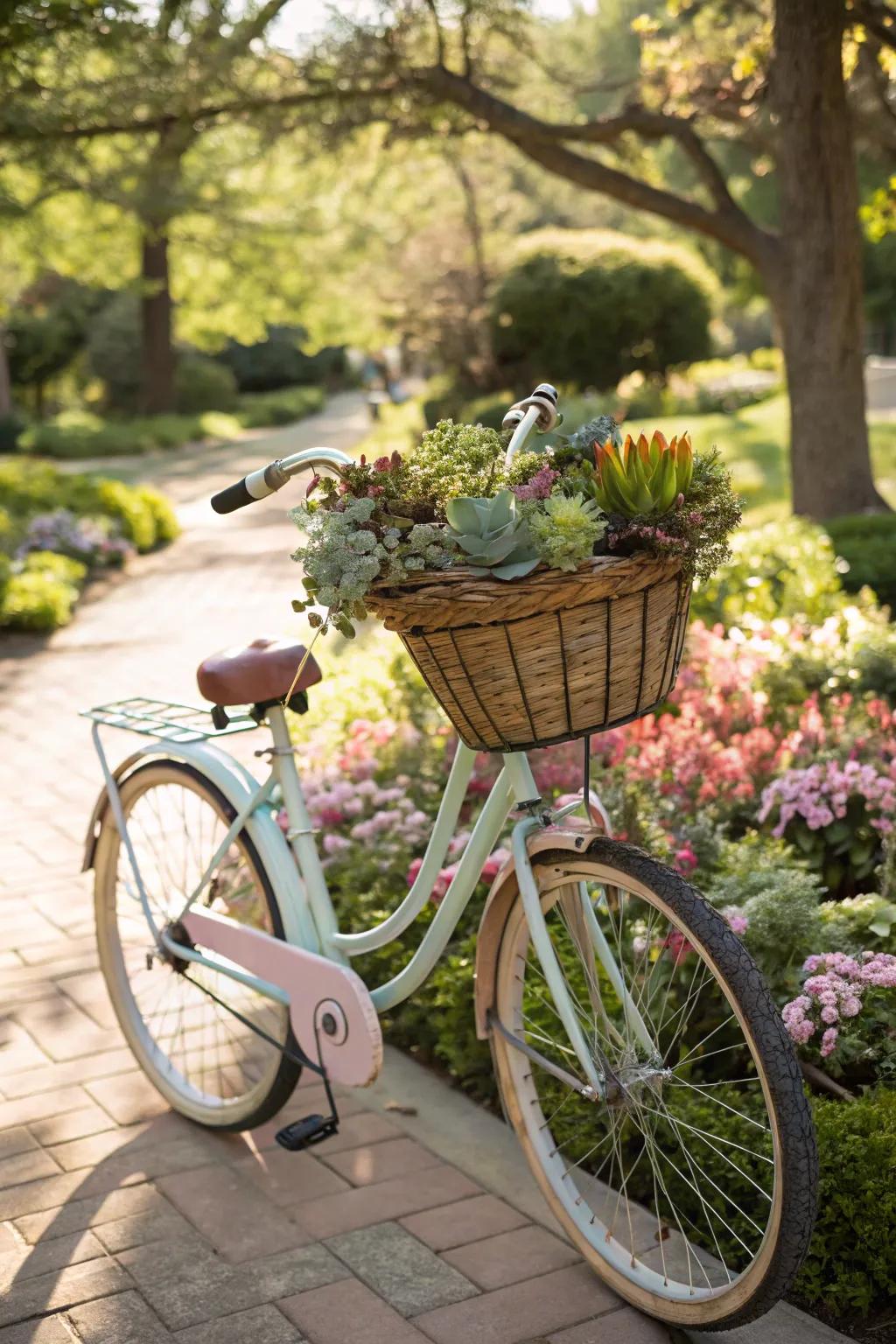 A bicycle succulent display for effortless beauty.