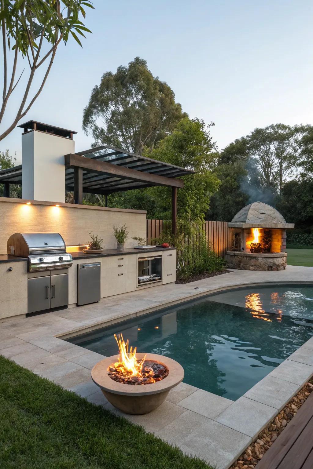 Fire pit that enhances evening warmth and mood.