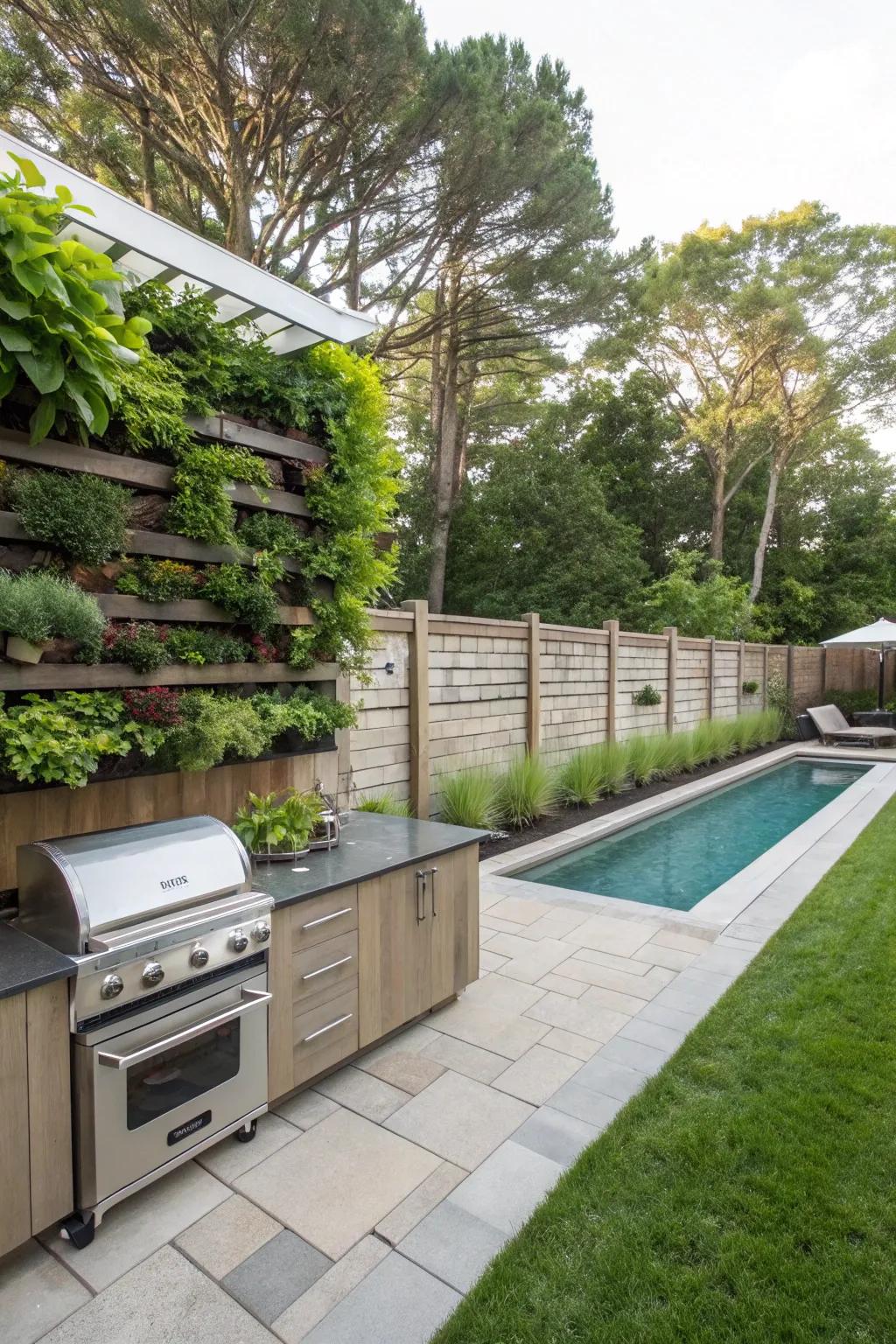 Vertical gardens optimize greenery in compact yards.