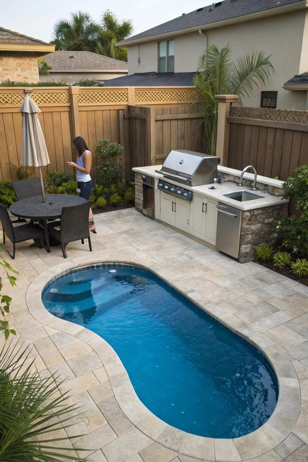 A freeform pool that harmonizes with garden lines.