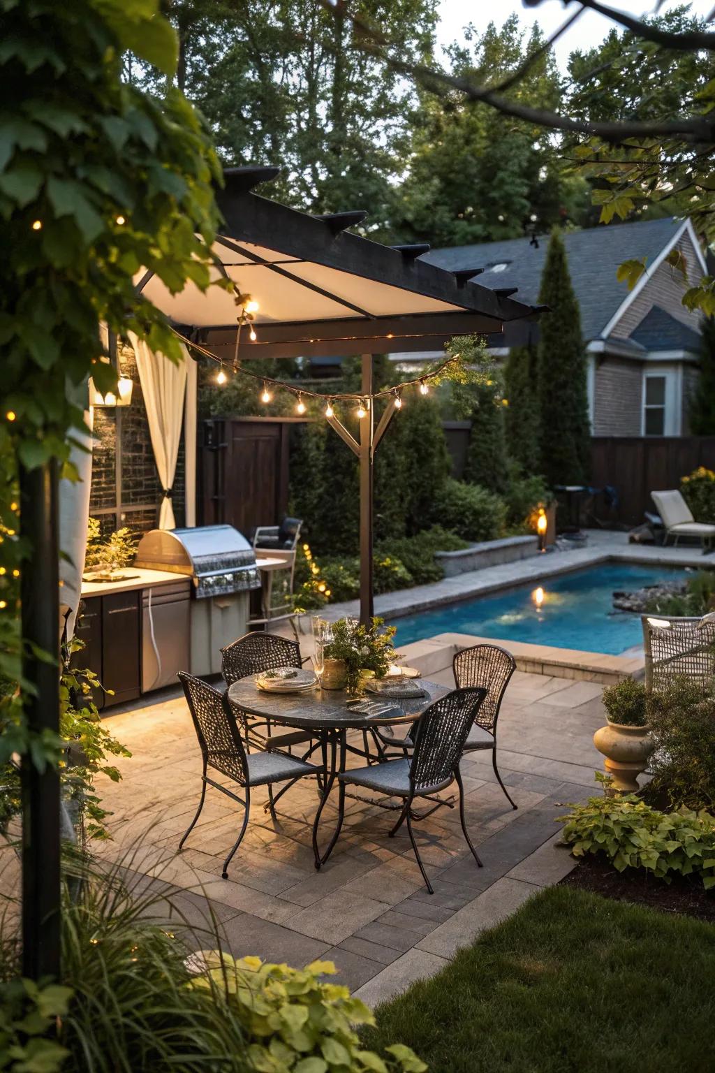 Cozy dining nook ideal for outdoor meals.
