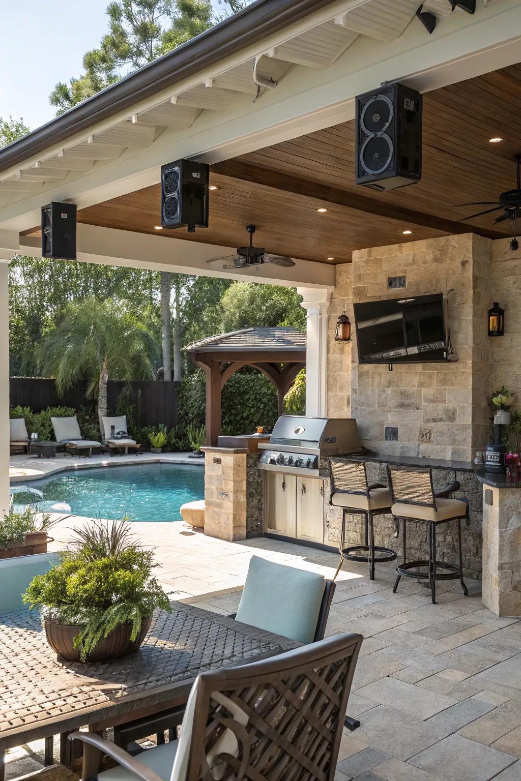 Weatherproof audio system enhancing outdoor fun.