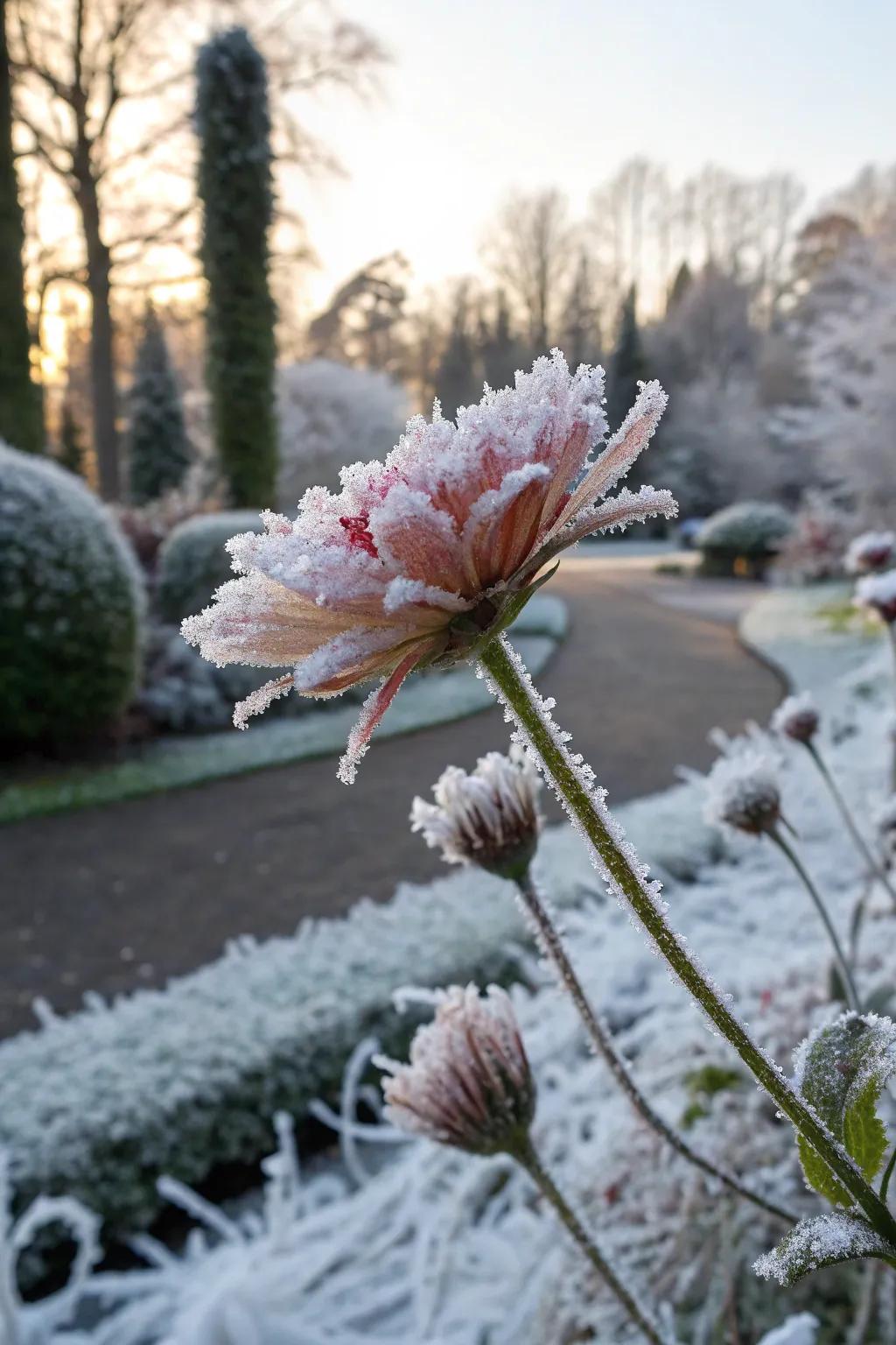 Winter garden photography reveals nature's beauty.