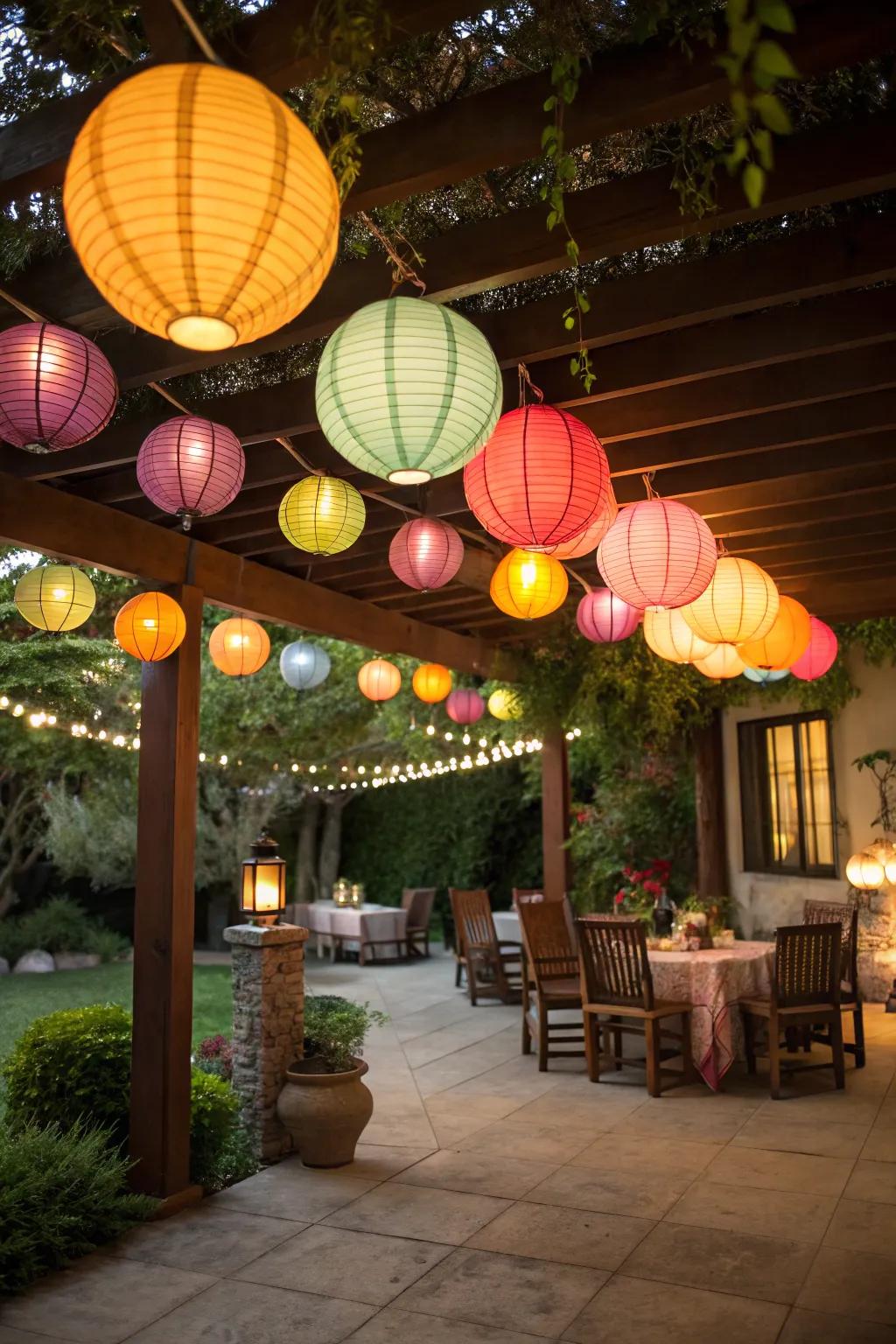 Paper lantern canopy providing festive charm.