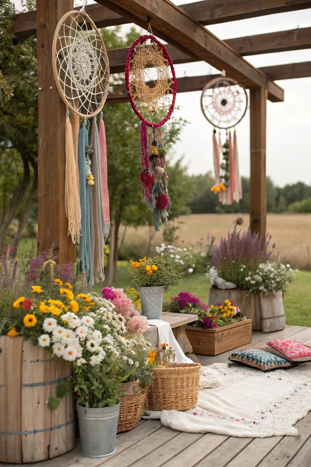 Boho-chic decor brings a relaxed and stylish atmosphere to the wedding shower.