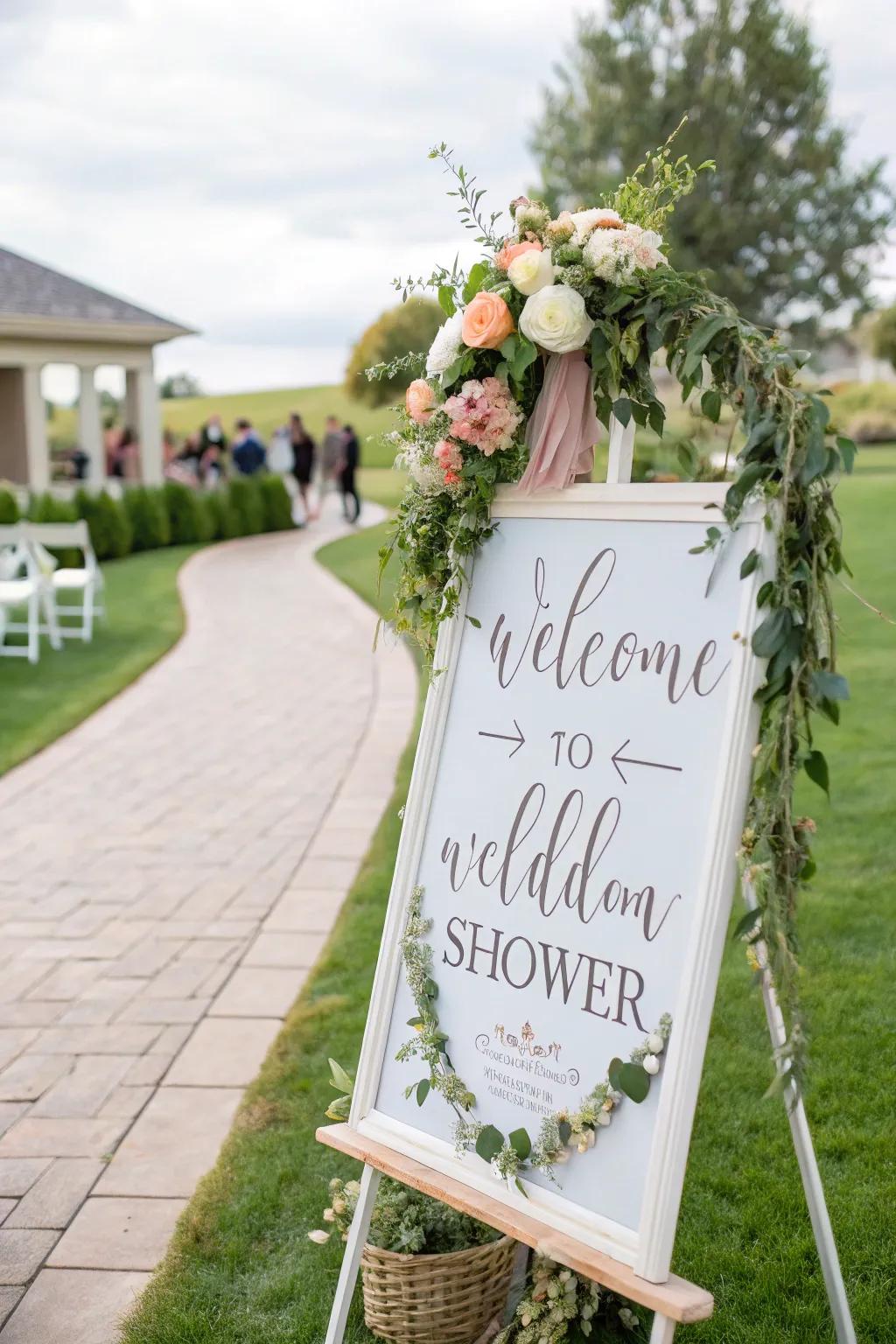 A charming welcome sign sets the tone and warmly invites guests to the celebration.