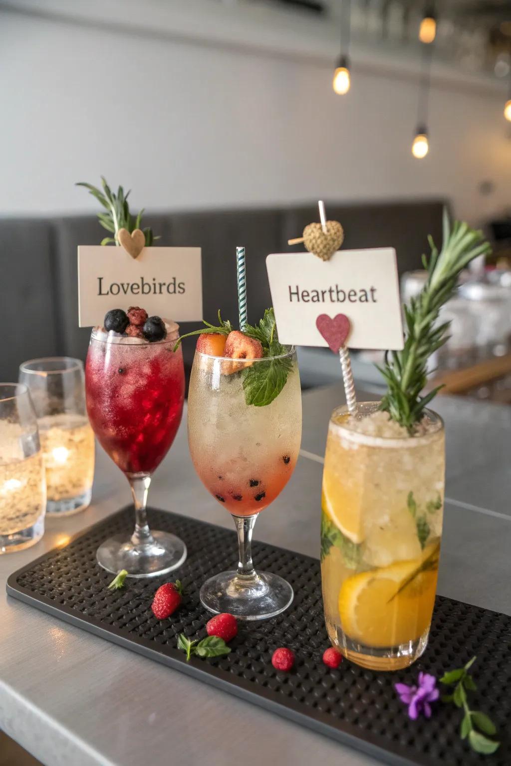 Signature cocktails named after the couple add a personal and refreshing touch to the event.